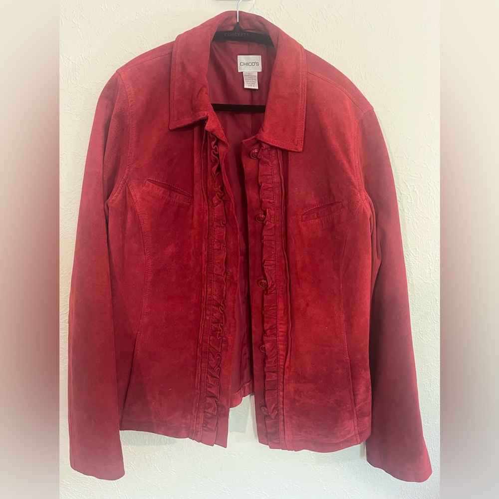 Chico’s Red Button Front Leather Jacket